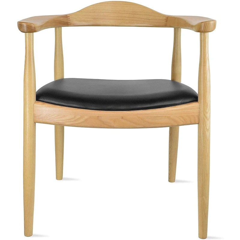 Chaises Kennedy en bois massif avec accoudoirs, en chêne et similicuir, pour salle à manger, cuisine, chambre, bureau.