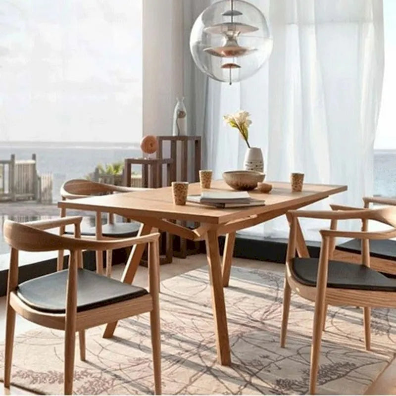 Chaises Kennedy en bois massif avec accoudoirs, en chêne et similicuir, pour salle à manger, cuisine, chambre, bureau.