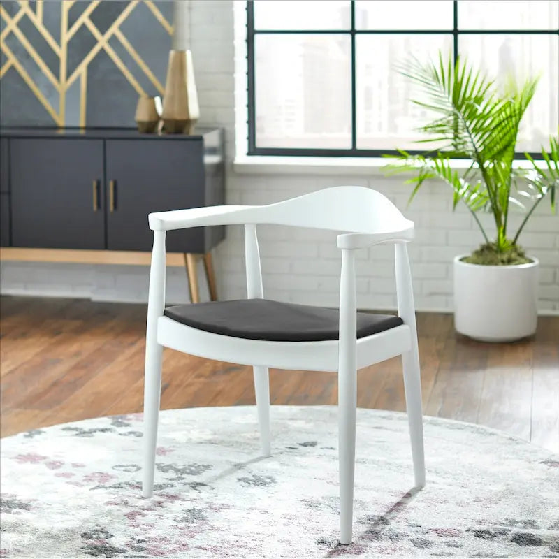 Chaises Kennedy en bois massif avec accoudoirs, en chêne et similicuir, pour salle à manger, cuisine, chambre, bureau.