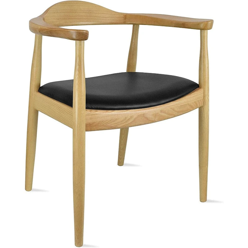 Chaises Kennedy en bois massif avec accoudoirs, en chêne et similicuir, pour salle à manger, cuisine, chambre, bureau.