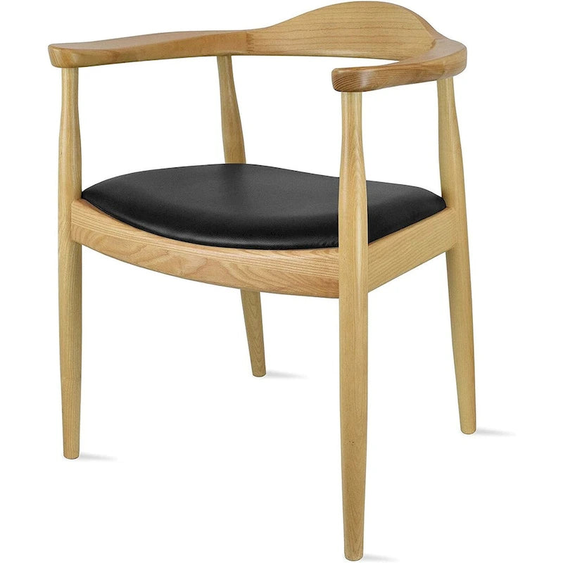 Chaises Kennedy en bois massif avec accoudoirs, en chêne et similicuir, pour salle à manger, cuisine, chambre, bureau.