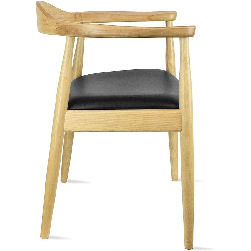 Chaises Kennedy en bois massif avec accoudoirs, en chêne et similicuir, pour salle à manger, cuisine, chambre, bureau.