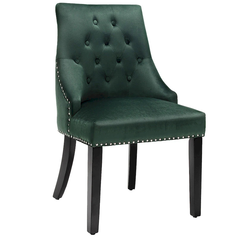 Chaise de salle à manger en velours capitonnée sans accoudoirs avec clous décoratifs et anneau