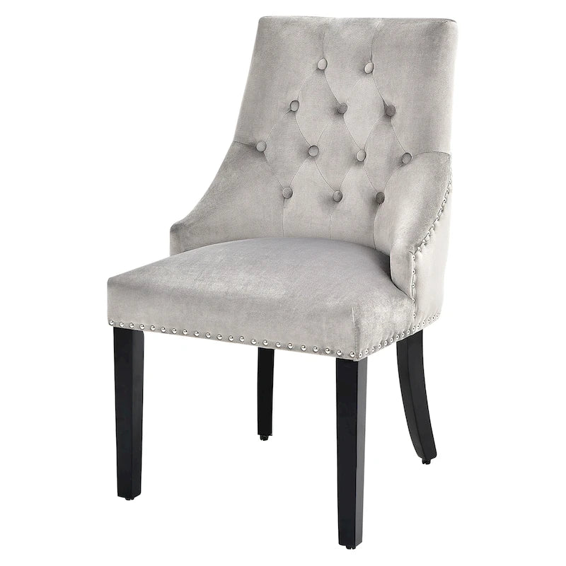 Chaise de salle à manger en velours capitonnée sans accoudoirs avec clous décoratifs et anneau