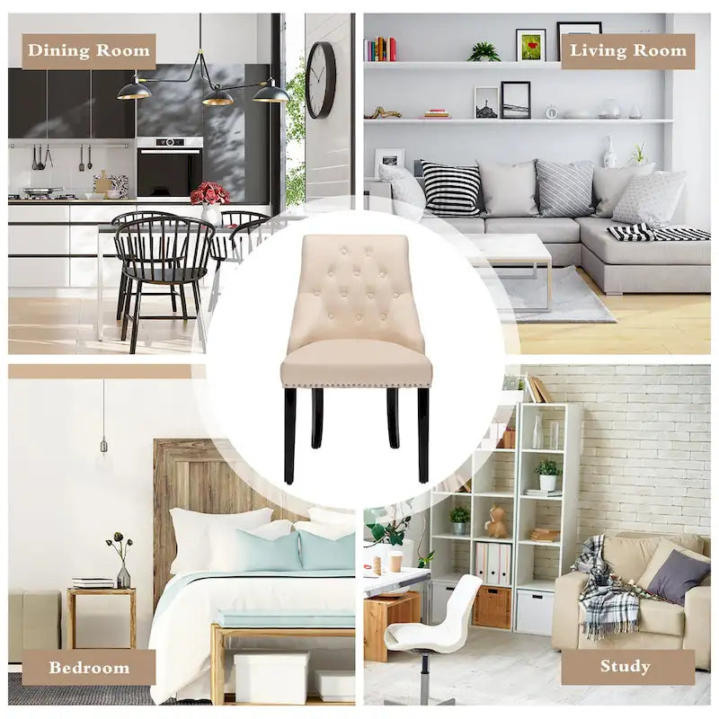 Chaise de salle à manger en velours capitonnée sans accoudoirs avec clous décoratifs et anneau
