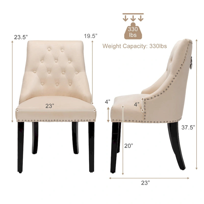 Chaise de salle à manger en velours capitonnée sans accoudoirs avec clous décoratifs et anneau