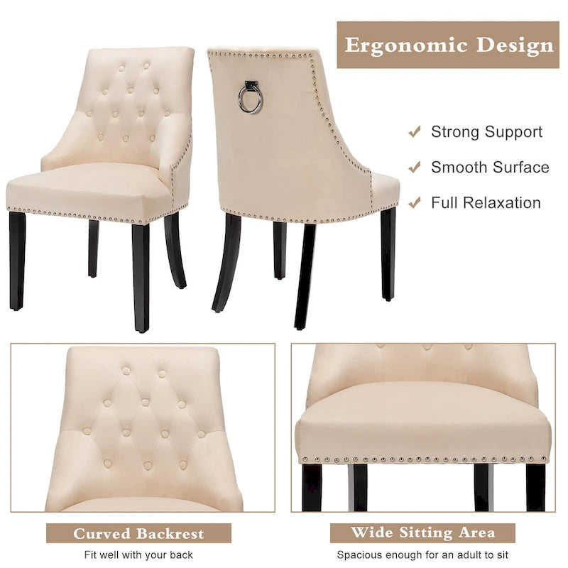 Chaise de salle à manger en velours capitonnée sans accoudoirs avec clous décoratifs et anneau