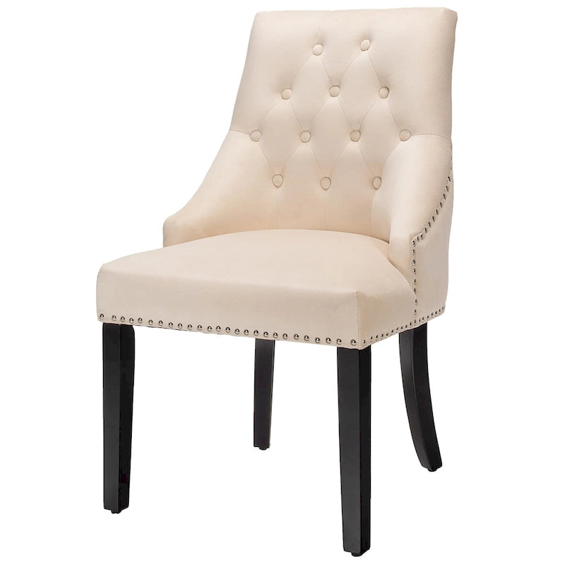 Chaise de salle à manger en velours capitonnée sans accoudoirs avec clous décoratifs et anneau