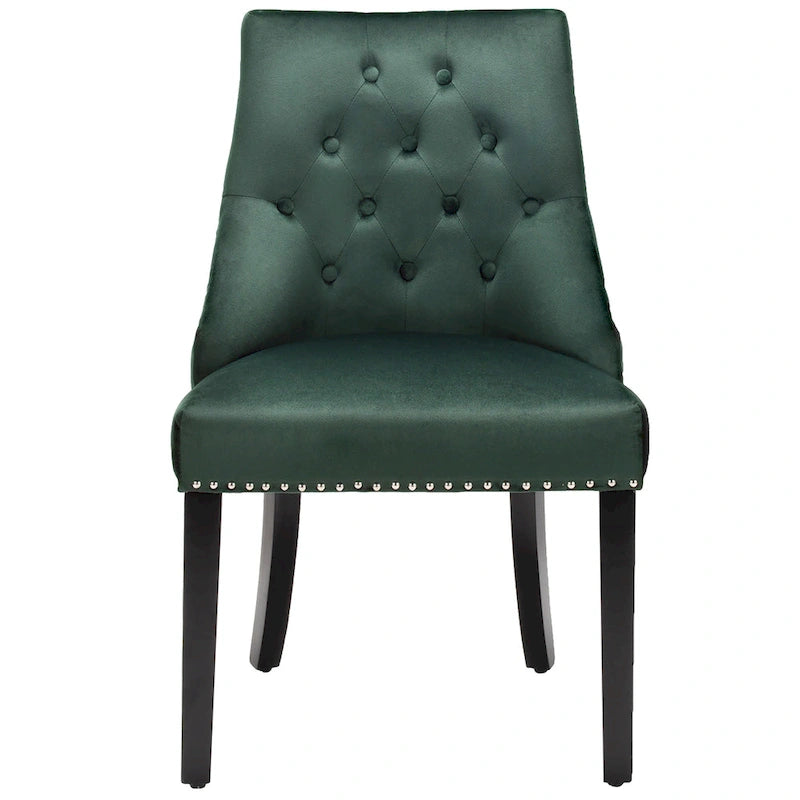 Chaise de salle à manger en velours capitonnée sans accoudoirs avec clous décoratifs et anneau