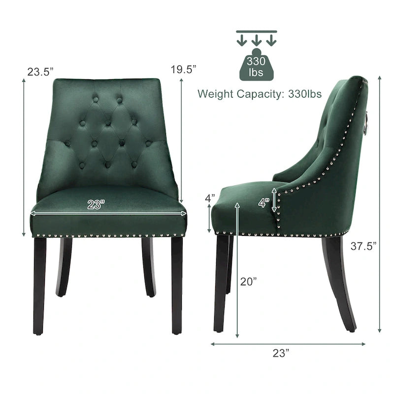 Chaise de salle à manger en velours capitonnée sans accoudoirs avec clous décoratifs et anneau