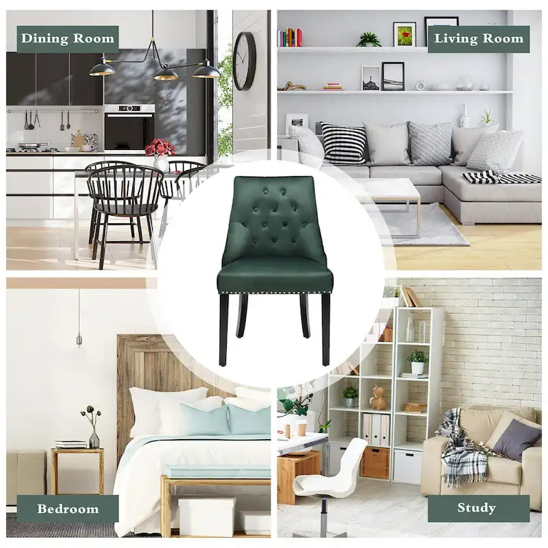 Chaise de salle à manger en velours capitonnée sans accoudoirs avec clous décoratifs et anneau
