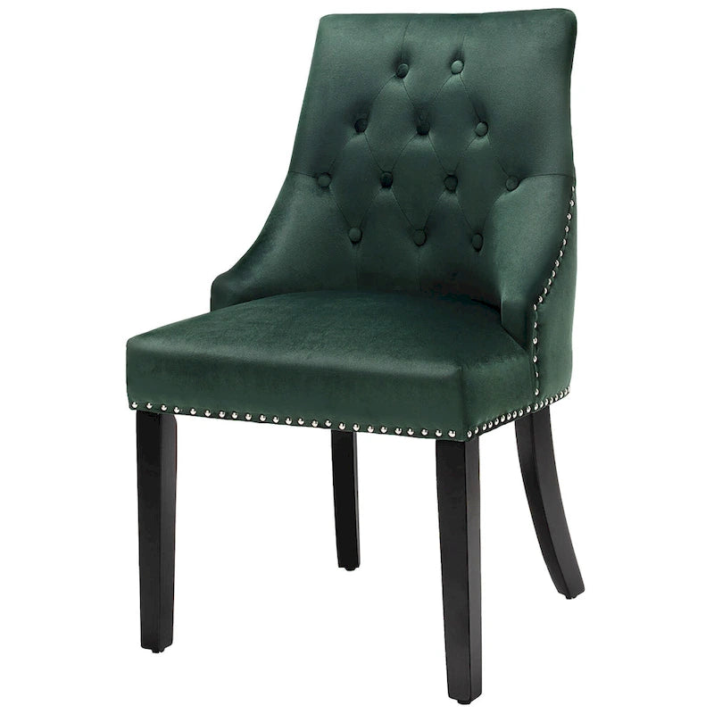 Chaise de salle à manger en velours capitonnée sans accoudoirs avec clous décoratifs et anneau
