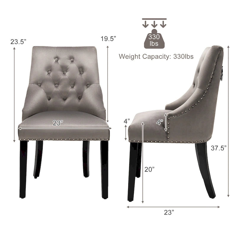 Chaise de salle à manger en velours capitonnée sans accoudoirs avec clous décoratifs et anneau