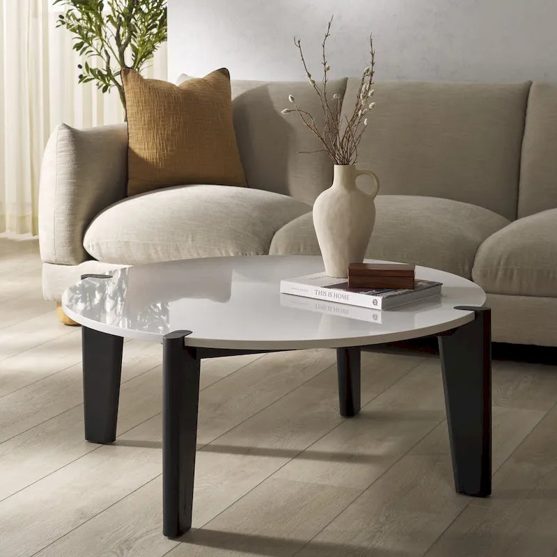 Table basse ronde Sarma à plateau en marbre - 40 po larg. x 40 po prof. x 16 po haut. - 40L x 40P x 16H