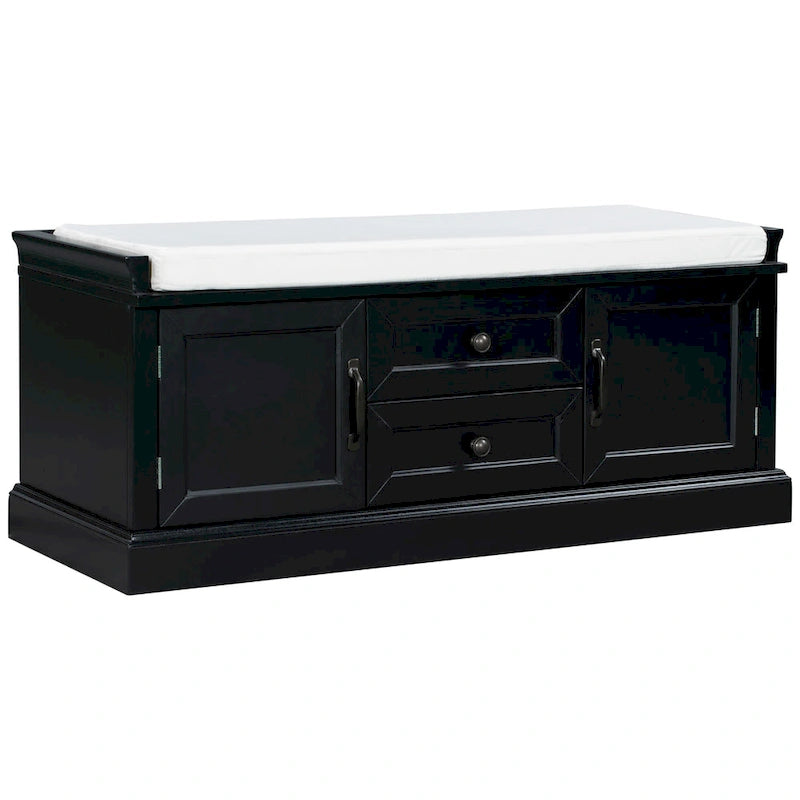 Banc à Chaussures de Rangement avec 2 Tiroirs, 2 Armoires et Coussin Amovible