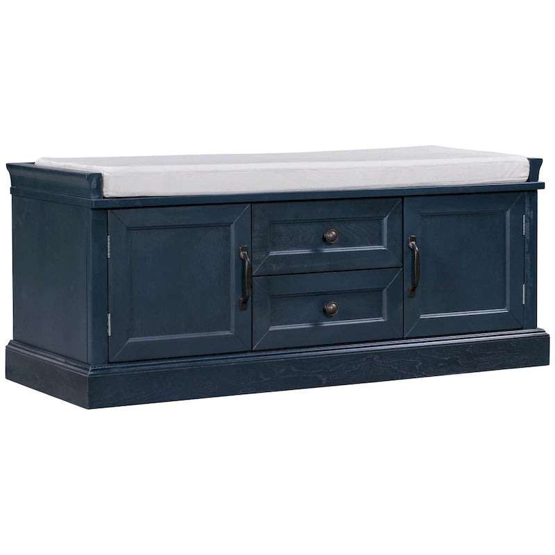 Banc à Chaussures de Rangement avec 2 Tiroirs, 2 Armoires et Coussin Amovible