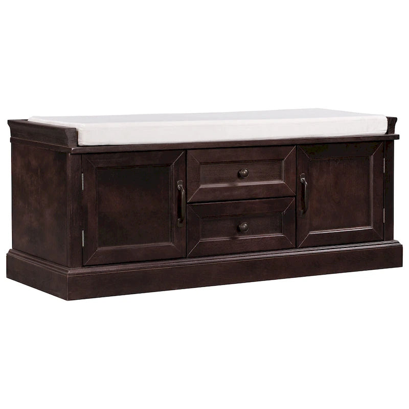 Banc à Chaussures de Rangement avec 2 Tiroirs, 2 Armoires et Coussin Amovible