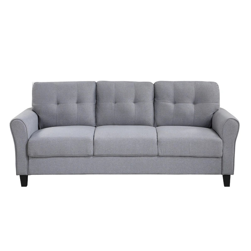 Canapé 3 places moderne en lin gris clair-bleu, coussin confortable