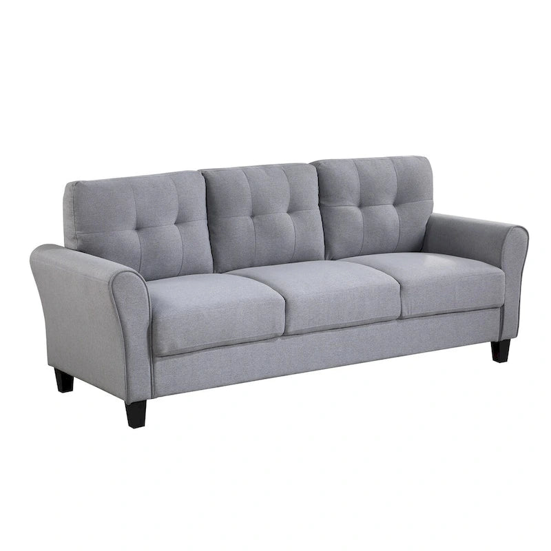 Canapé 3 places moderne en lin gris clair-bleu, coussin confortable