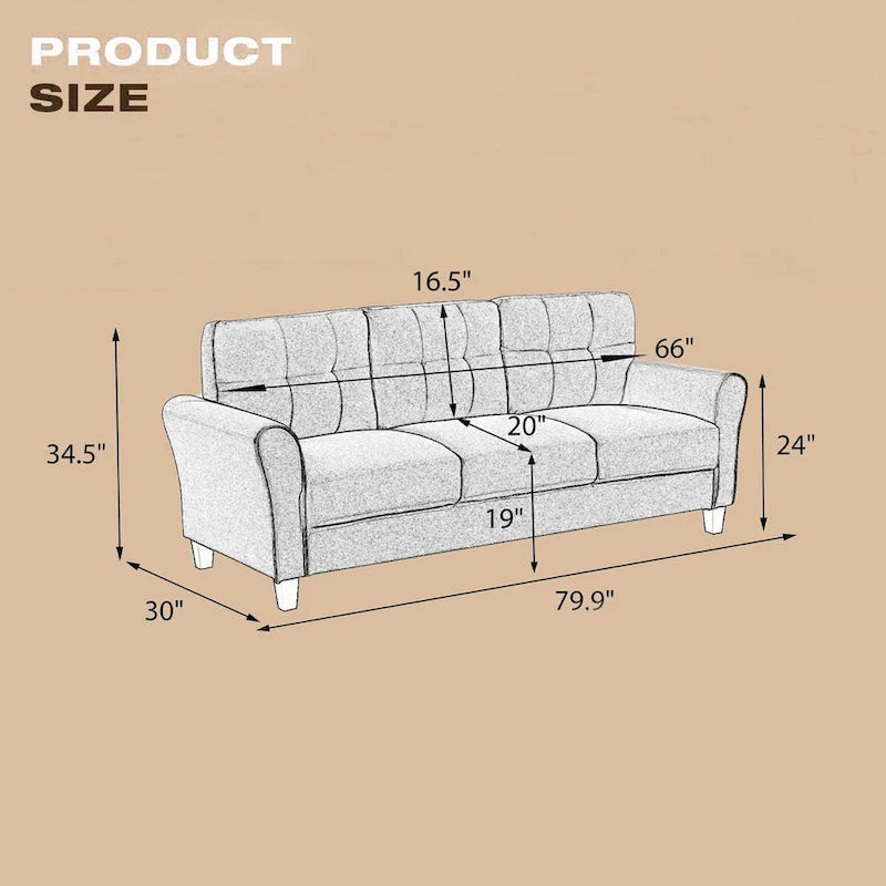 Canapé 3 places moderne en lin gris clair-bleu, coussin confortable