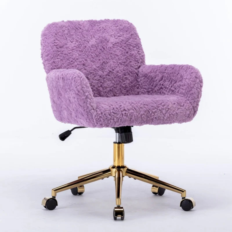 Fauteuil de bureau, fauteuil de bureau en poils de lapin artificiel avec base en métal doré