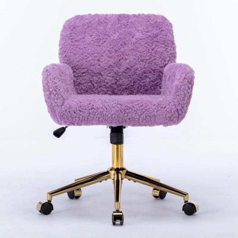 Fauteuil de bureau, fauteuil de bureau en poils de lapin artificiel avec base en métal doré