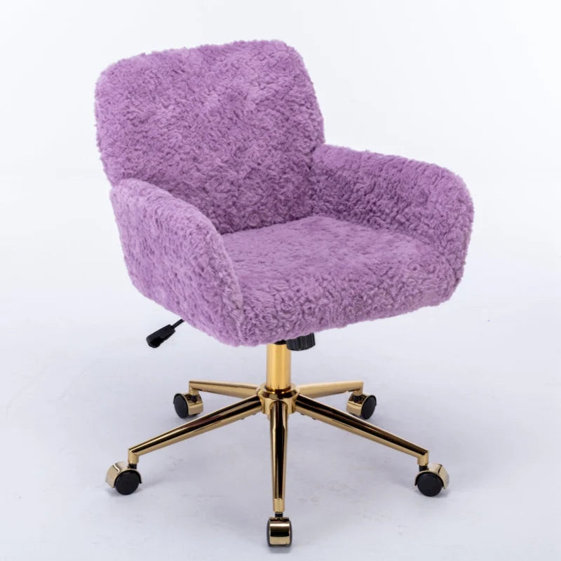 Fauteuil de bureau, fauteuil de bureau en poils de lapin artificiel avec base en métal doré