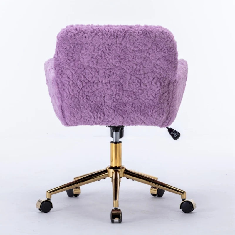 Fauteuil de bureau, fauteuil de bureau en poils de lapin artificiel avec base en métal doré