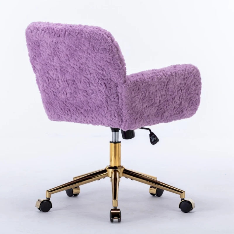 Fauteuil de bureau, fauteuil de bureau en poils de lapin artificiel avec base en métal doré