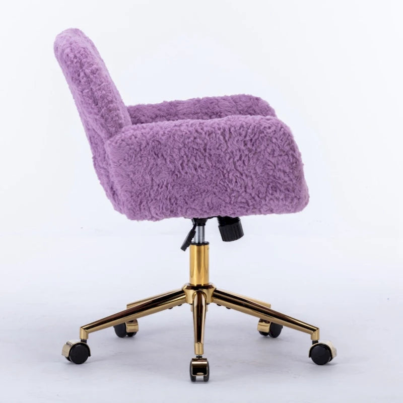 Fauteuil de bureau, fauteuil de bureau en poils de lapin artificiel avec base en métal doré