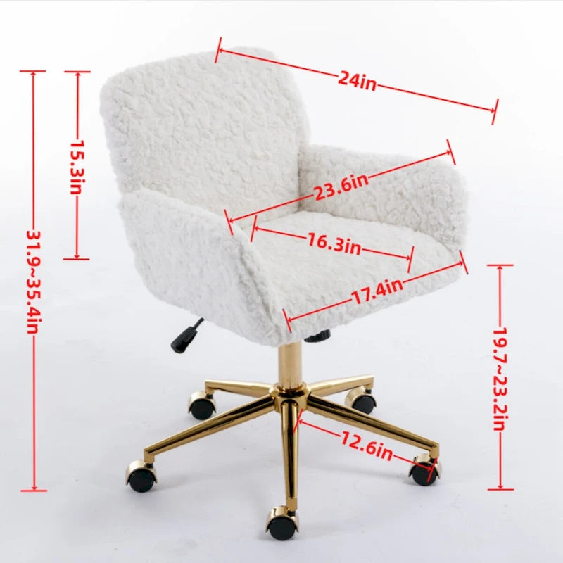 Fauteuil de bureau, fauteuil de bureau en poils de lapin artificiel avec base en métal doré