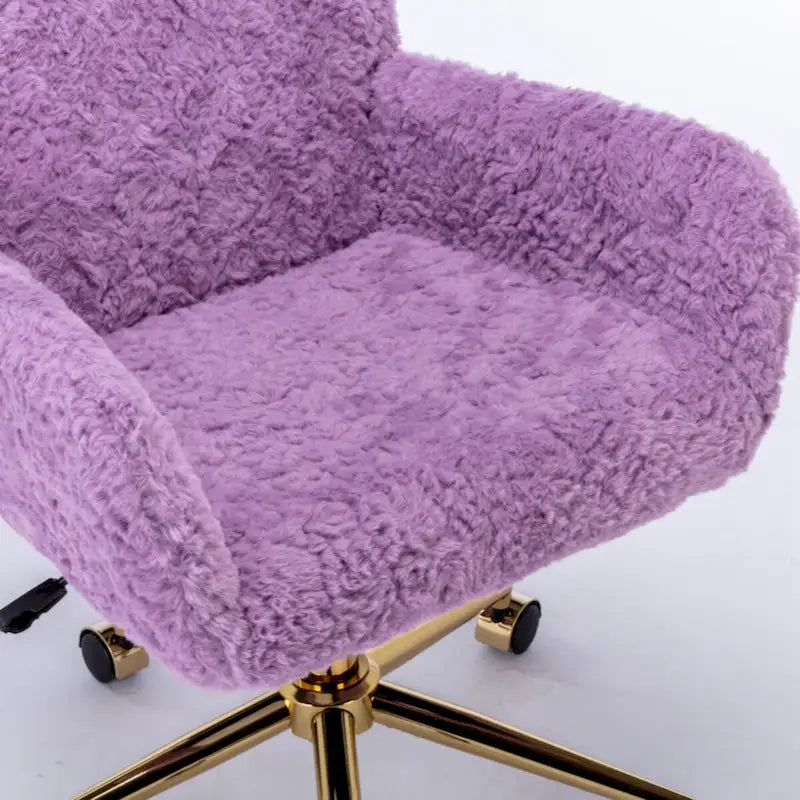 Fauteuil de bureau, fauteuil de bureau en poils de lapin artificiel avec base en métal doré