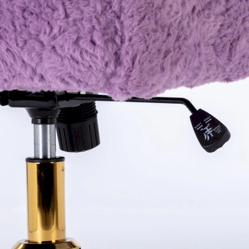 Fauteuil de bureau, fauteuil de bureau en poils de lapin artificiel avec base en métal doré