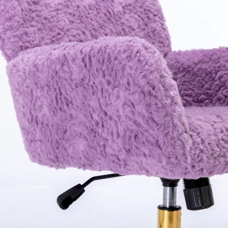 Fauteuil de bureau, fauteuil de bureau en poils de lapin artificiel avec base en métal doré