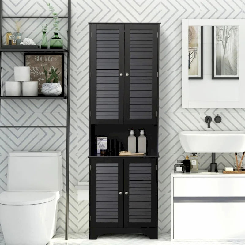 Meuble de Rangement sur Pied pour Salle de Bain avec 2 Armoires et Plan de Travail, Meuble Bas de Salle de Bain
