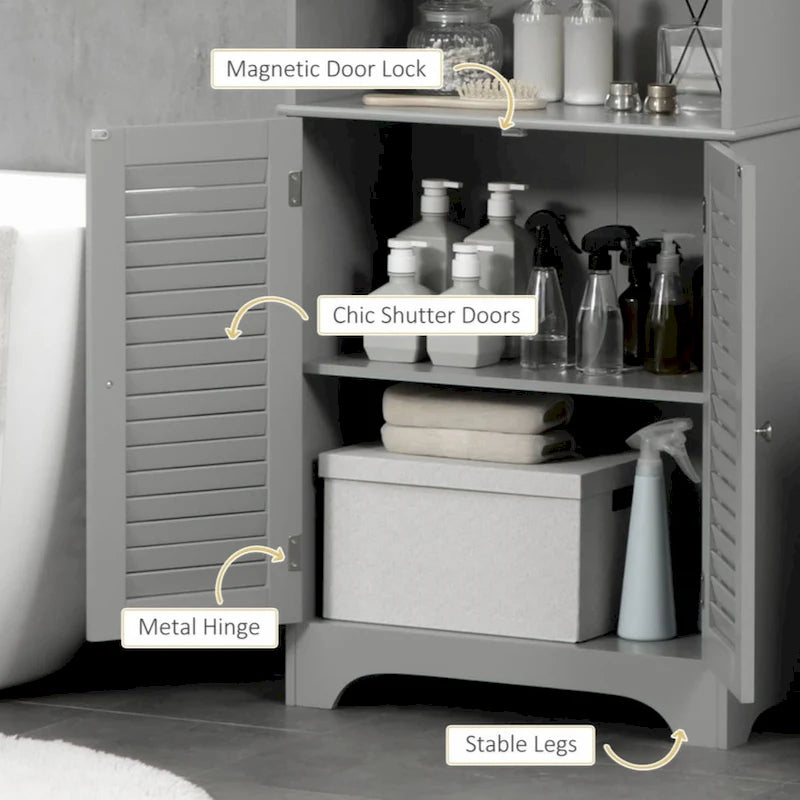 Meuble de Rangement sur Pied pour Salle de Bain avec 2 Armoires et Plan de Travail, Meuble Bas de Salle de Bain