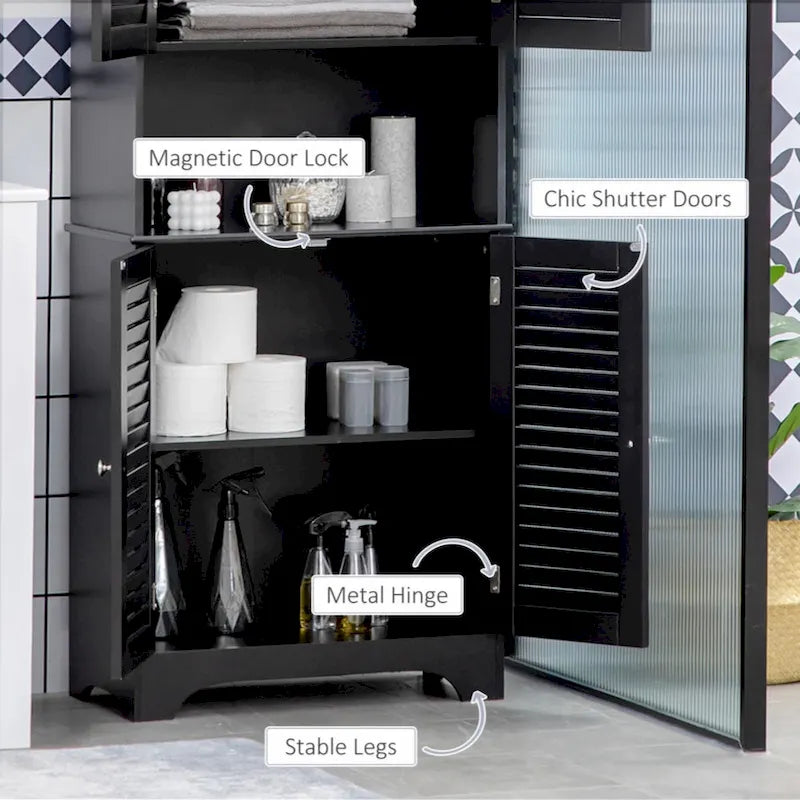 Meuble de Rangement sur Pied pour Salle de Bain avec 2 Armoires et Plan de Travail, Meuble Bas de Salle de Bain