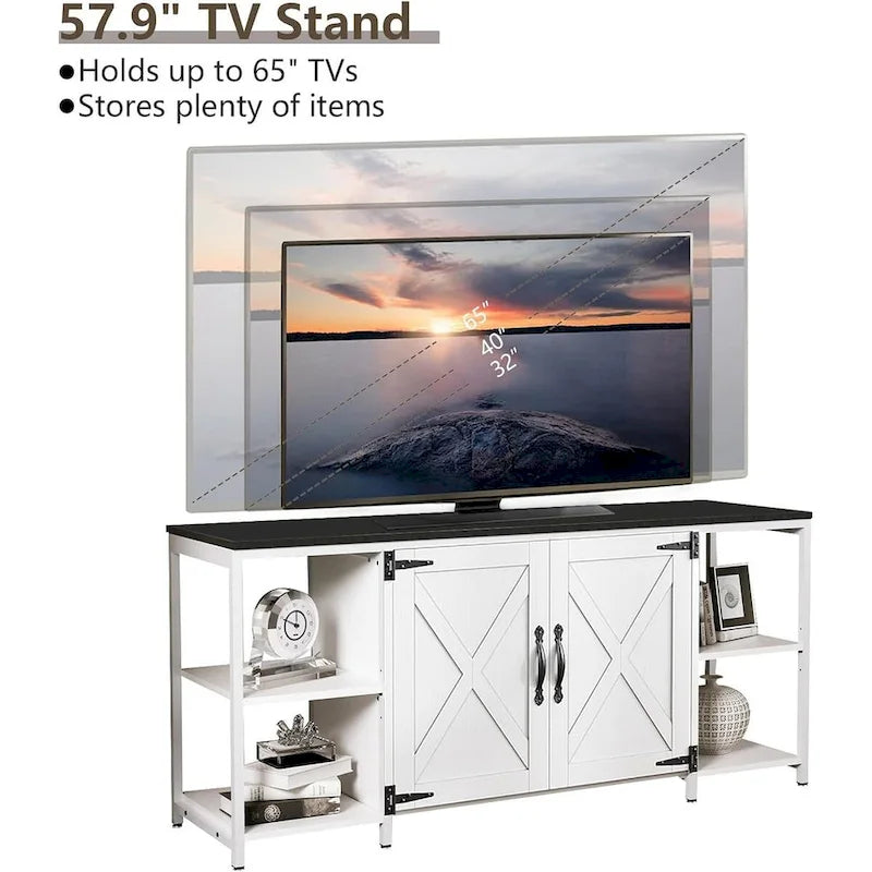 Meuble TV de ferme de 58 pouces pour téléviseur jusqu'à 65 pouces avec portes et étagères ouvertes
