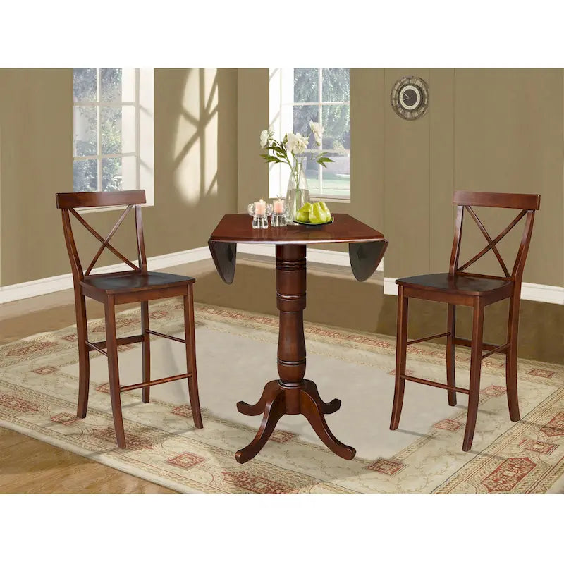 Table de bar ronde 42 po et deux tabourets - Espresso